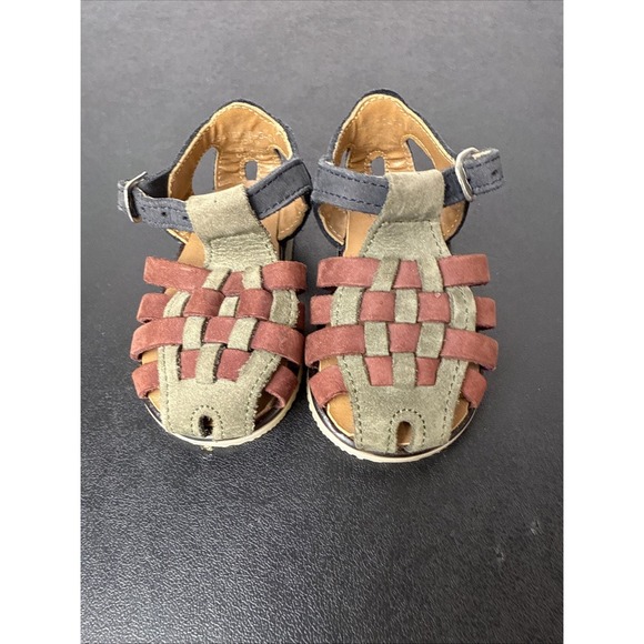 Other - VTG Kinney Kids Size 3 Infant Leather Suede Braided Sandals Green Burgundy CUTE